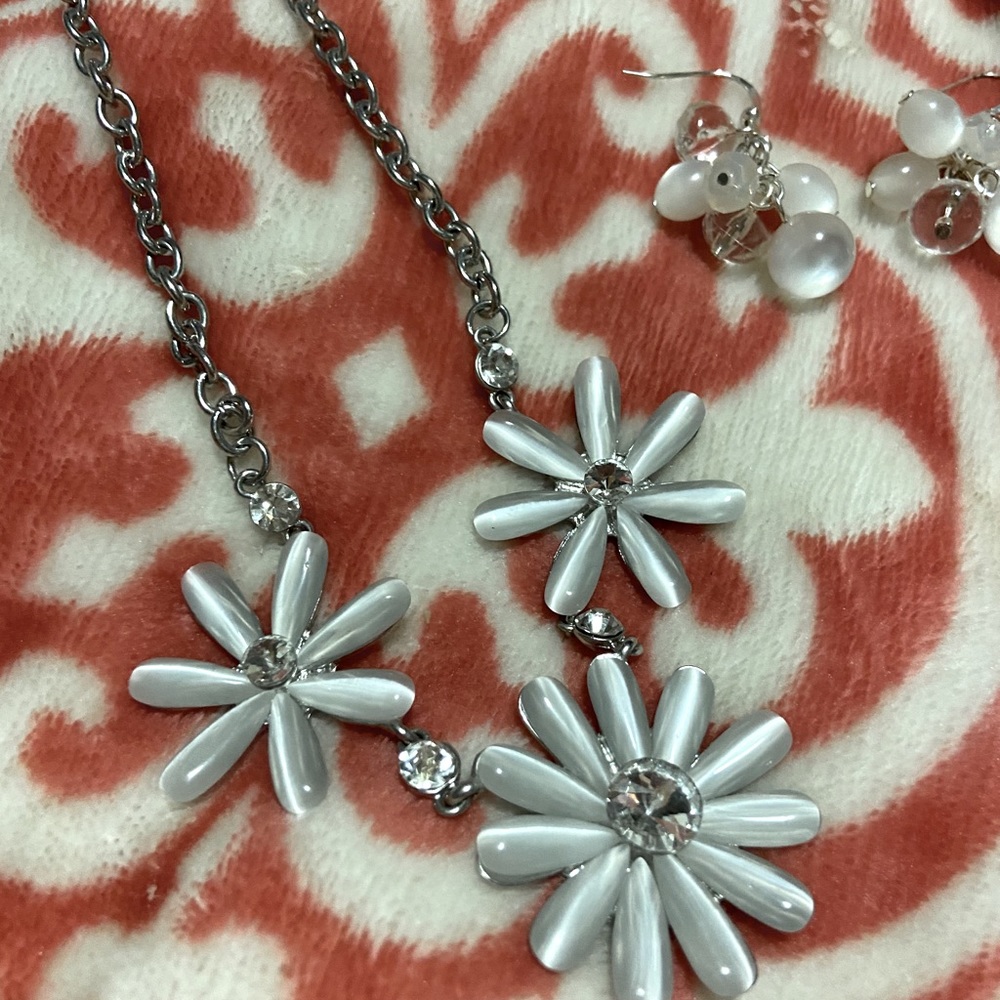 Lovely Earrings & Necklace Set- Silver tone